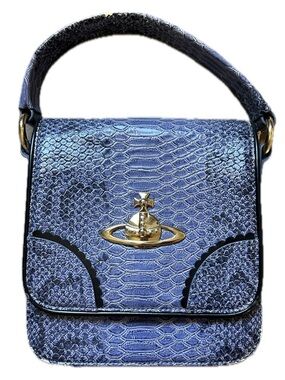 Vivienne Westwood Blue Textured Shoulder Bag with Gold Orb